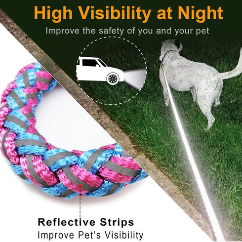 2ft 3ft 4ft 6ft 10ft Reflective Dog Leash, Nylon Rope Braided Heavy Duty Dog Training Leash for Large Medium Small Dogs Walking Lead (Pink 4ft)