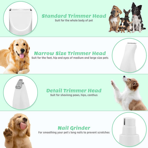 4 in 1 Dog Grooming Kit, Cordless Clippers for Grooming, Low Noise Paw Trimmer, Rechargeable Pet Hair Shaver