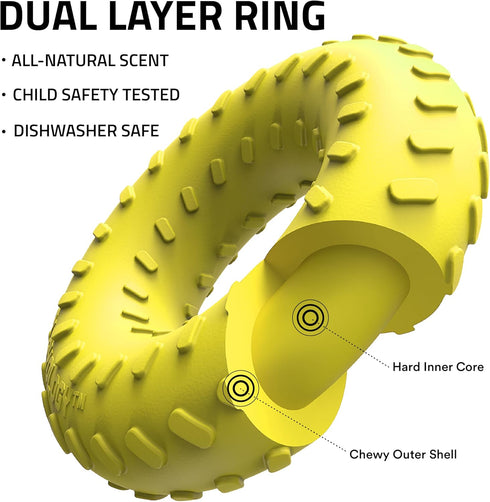 Playology Dog Toys | Dual Layer Ring Durable Chew Toy for Aggressive Chewers | Jumbo Chicken Scented Toy - Easy