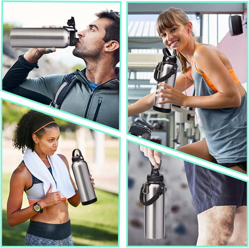 40oz Stainless Steel Water Bottle - Wide Mouth Vacuum Insulated Metal Water Bottle with Straw Lid & Paracord Handle