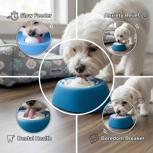 Lavaarite 3/4 Interactive Slow Feeder Dog Lick Bowl for Liquid Treats Spill-Proof Ball-in-Bowl Design for Anxiety