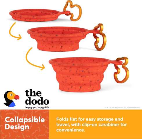 The Dodo Collapsible Dog Bowl, Red; Travel Bowl That Folds Flat with Carabiner for Easy Storage and Carry