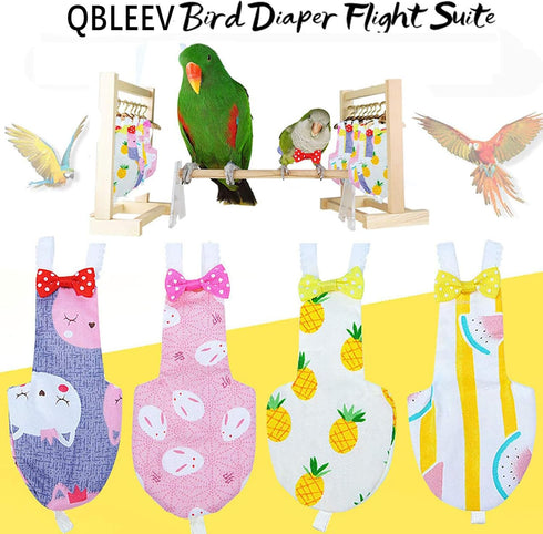 QBLEEV Bird Diaper Cockatiel Clothes Flight Suite, Reusable Parrot Nappy with Waterproof Inner Layer, Cute Pigeon Pants