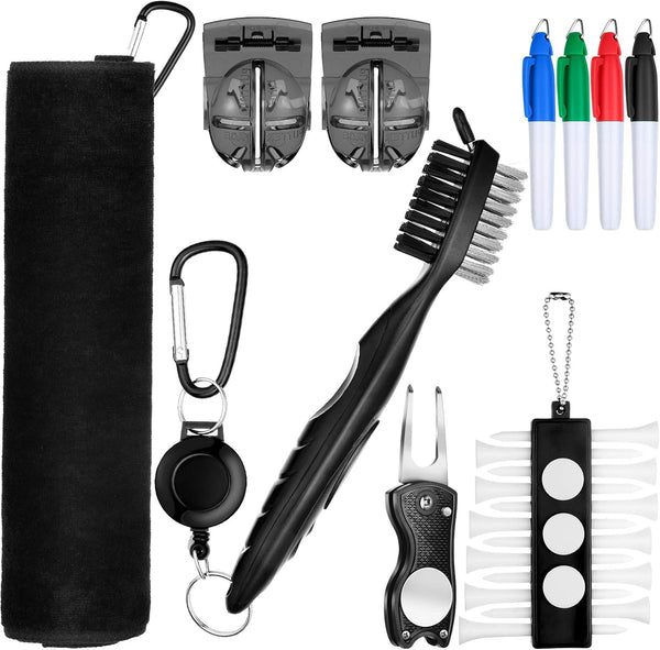 Sumind 22 Pcs Golf Accessory Kit, Includes Golf Towel, Marking Pens, Line Marker, Brush, Tee Holder, 12 Tees, Repair