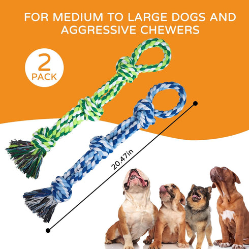 2 Pack Dog Rope Toys for Medium Large Breeds, Nearly Indestructible Chew Toys for Aggressive Chewers
