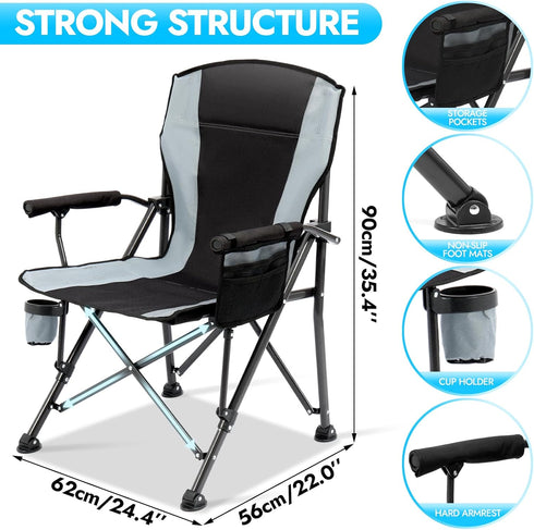 450 LBS Oversized Folding Camping Chair for Adults, Supports Camping Chairs, Heavy Duty Camping Chair with Side