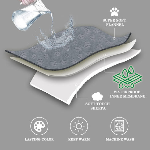 Qeils Waterproof Dog Blankets for Small Dogs, Washable Sherpa Fleece Puppy Blanket, Soft Plush Reversible, 30"X40", Grey