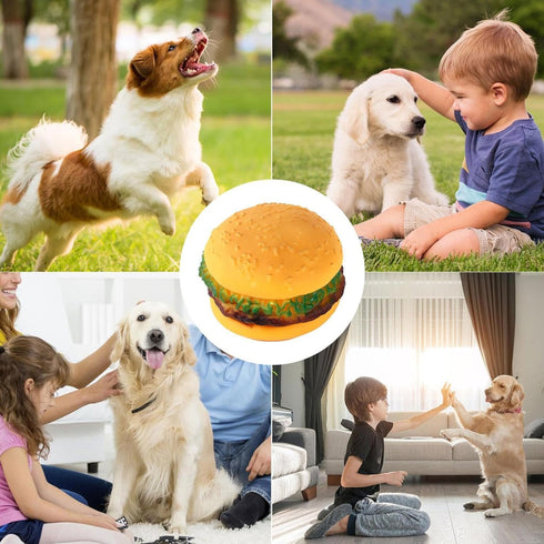 2 Pcs Bite-Resistant Dog Toys - Squeaky Chewing Toys for Tooth Cleaning, Dog Training, Hamburger Pet Toys