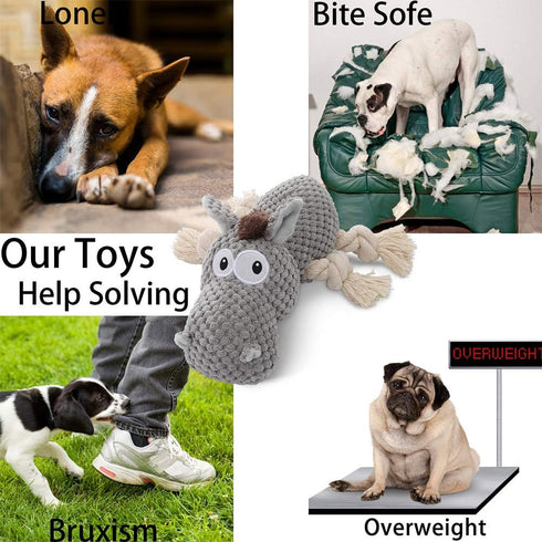 Large Dog Squeaky Toy, Stuffed Animal Plush Toy for Small, Medium, Large Dogs (Donkey, Grey)