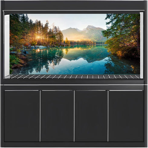 AWERT Nature Landscape Aquarium Background, 30x12 inches Vinyl Background with River Mountain Autumn Scenery