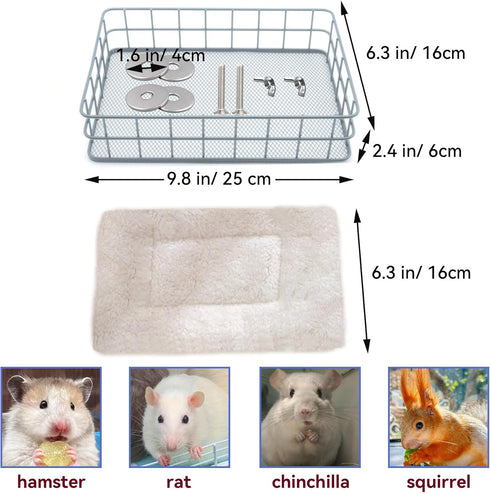 JSLZF Hammock Rat Bed, Cage Platform Accessories, Metal Ferret with Mat, Chew Proof Hanging Squirrel Ledge, Small