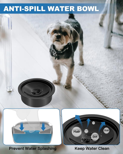 No Spill Water Bowl for Dogs, Slow Drinking Dog Water Dish No Spilling, Messy Splash or Drip, Fits into Elevated Pet Feeder, 30oz Slobber Stopper Water Dispenser