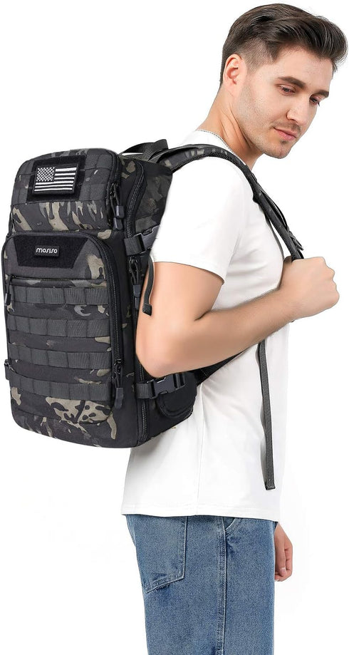 MOSISO 30L Tactical Backpack, Military Daypack with USA Flag Patch & USB Charging Port, Night Camouflage