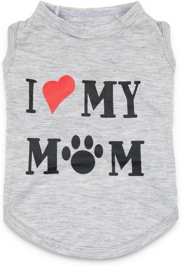 DroolingDog Dog Clothes, I Love My Mom Dog T Shirt for Small Dogs, Grey, Small