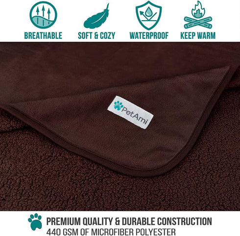 PetAmi Waterproof Dog Blanket for Small Medium Dogs, Pee Proof Reversible Blanket for Couch Bed, Washable, 29x40 Brown
