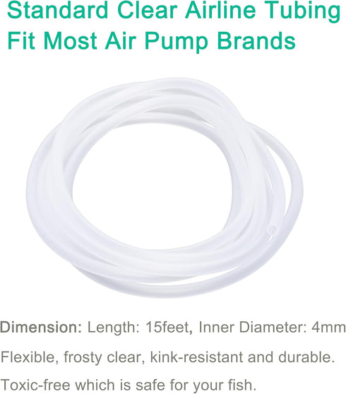 15 Feet Airline Tubing Standard Aquarium Air Pump Accessories with Air Stone Disc, Check Valves, Suction Cups and Connectors for Nano Air Pumps Small Buckets and Fish Tank