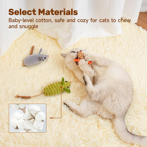 Potaroma 3Pcs Cat Toys - Squeak Mice, Interactive Catnip Silvervine Animals for Indoor Kittens