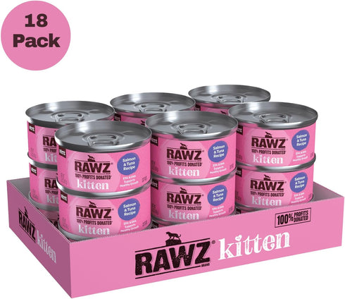 -2.8 oz Pack 18) Rawz Natural Premium Pate Canned Kitten Wet Food - Made with Real Meat Ingredients No BPA or Gums Cans