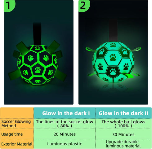 Glow in The Dark Dog Toys - Interactive Light Up Soccer Ball with Straps for Small & Medium Dogs, Puppy Gifts