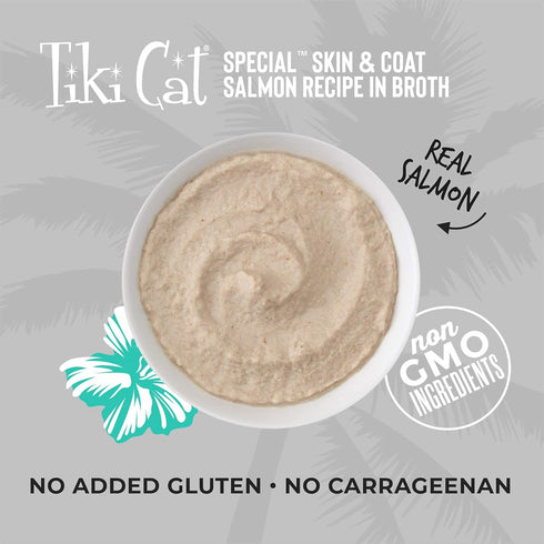 Tiki Cat Special Skin & Coat Mousse, Salmon Recipe, Functional Wet Cat Food for Adult Cats, 2.4 oz Pouch (Pack of 12)
