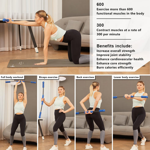 Fitness Bar for Workout - Elastic Exercise Bar, Vibration Shake Weight Stick for Core Strength Training