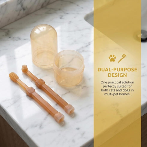 Set TOYANDONA Pet Toothbrush Soft Silicone Dual-Headed Toothbrush for Cats and Small Dogs Puppy Tooth Brushing Kit
