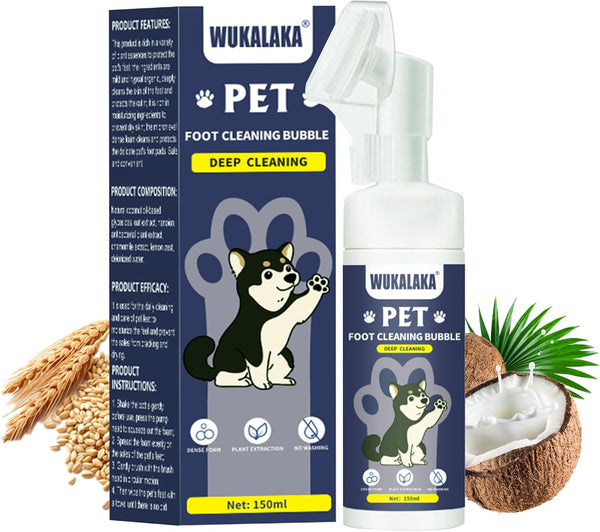 Dog Paw Cleaner, No-Rinse Foaming Cleanser with Silicone Bristle Brush for Gentle Cleaning