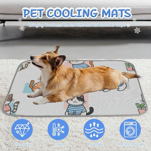 imiBBWQu Set Summer Summer 27" 22" Dog Cooling Mat Cute Cats Blue Orange Dog Cooling Mat Washable Pet Pads for Dogs Pet