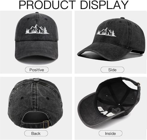 Mountain Trees Adjustable Hat for Men Women, Funny Embroidered Cotton Baseball Cap Hiking Camping Explore Outdoor