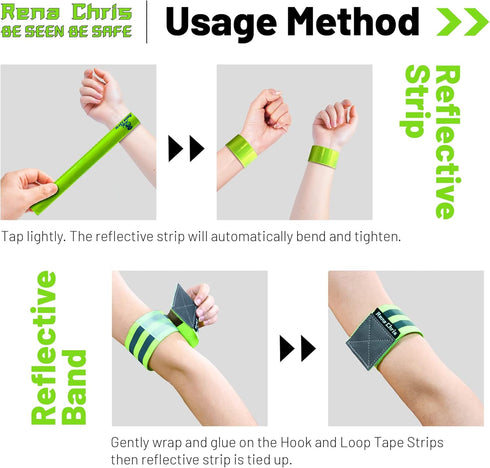 Rena Chris Reflective Running Gear, 4pcs High Visibility Arm Bands for Night Walking & Safety Running