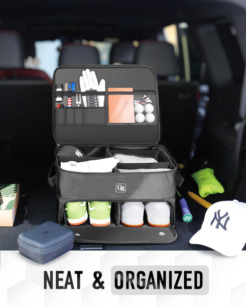 Odor-Absorbing 2-Layer Large Golf Trunk Organizer with Activated Carbon Fabric - Water-Resistant Golf Shoe Bag