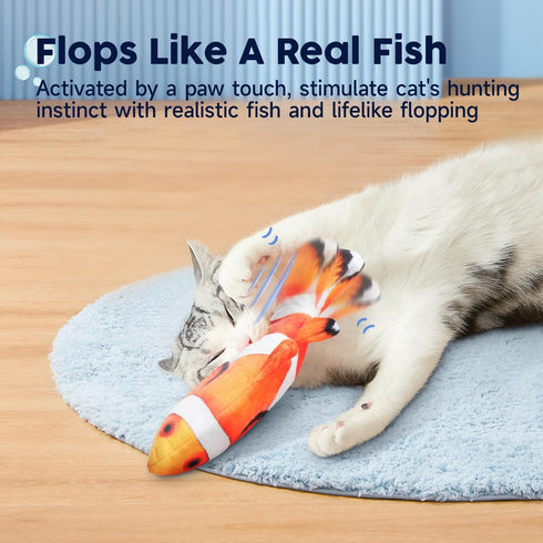 Potaroma Cat Toys Flopping Fish with SilverVine and Catnip, Moving Kitten Kicker, Floppy Wiggle Clownfish for Small Dogs