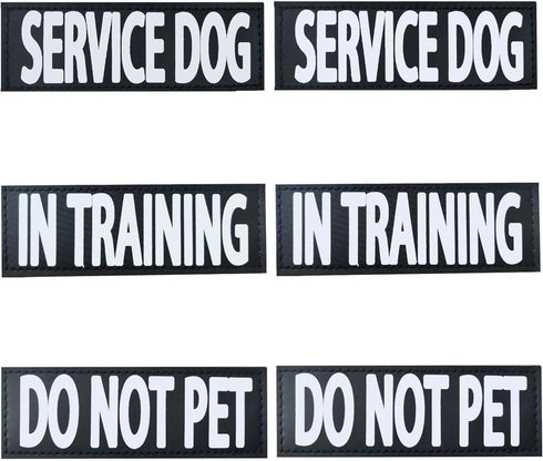 6-Pack Service Dog Patches, Removable Do Not Pet Patch for Harness Vest or Collar, In Training Patches with Hook and