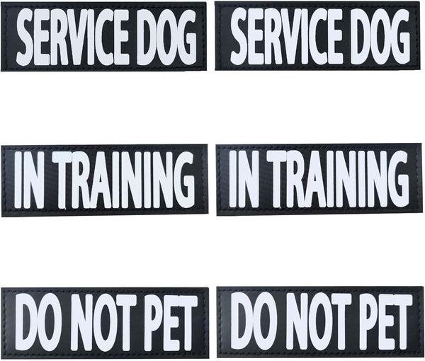 6-Pack Service Dog Patches, Removable Do Not Pet Patch for Harness Vest or Collar, In Training Patches with Hook and
