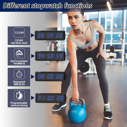 Independent Button Type Gym Interval Timer - 1.5-inch Blue, Suitable for Home, School, Gym Exercise, Weightlifting,