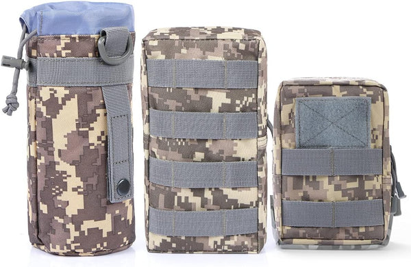 Gogoku 3 Pack Molle Pouch Combo, Tactical Water Bottle Holder Utility Waist Bag