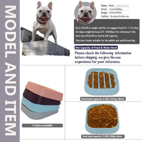 Healthy Slow Feeder Dog Bowl for French Bulldog - Striped Pattern, No Choking, Blue
