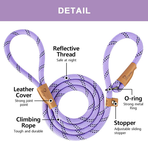 5 FT Heavy Duty Slip Lead Dog Leash for Small Medium Large Dogs, No Pull Training Lead (Lavender Stripe, Medium(3/8"))
