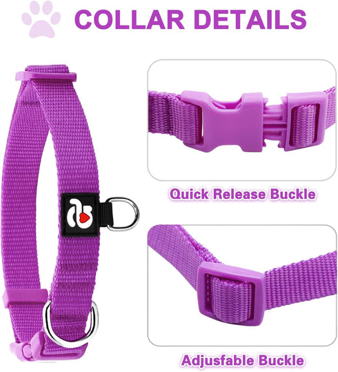 Azuza 3 Pack Comfortable Adjustable Nylon Dog Collars for Medium Dogs, Pink, Hot Pink, and Purple (M, 14-20 inch)