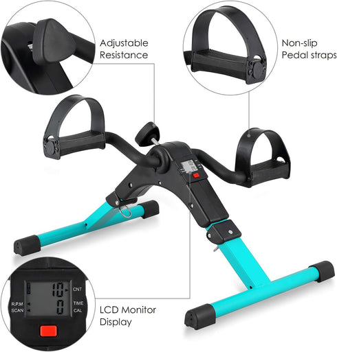 Folding Pedal Exerciser, Mini Exercise Bike Under Desk, Portable Peddler Machine for Arm Leg Exerciser
