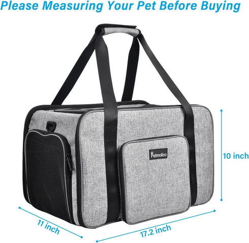 Soft-Sided Cat Carrier for Small Medium Cats and Puppies up to 16 Lbs, Airline Approved, Grey