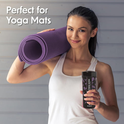 75 Wipex Yoga Mat Cleaner & Fitness Wipes - Natural Lavender & Vinegar Gym Equipment Cleaner - Gym Wipes to Clean Yoga