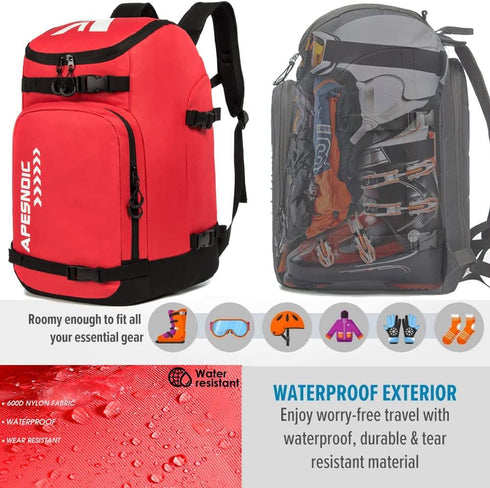 Ski Boot Bag Backpack for Ski and Snowboard Boots - Waterproof Exterior & Bottom - Ideal for Men, Women, Youth