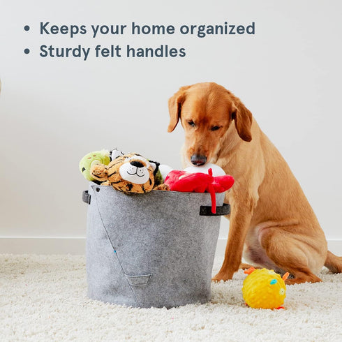 Barkbox Felt Storage Bin for Dog Toys - Long Lasting Organizer for Tennis Balls, Squeaker Toys, and More.