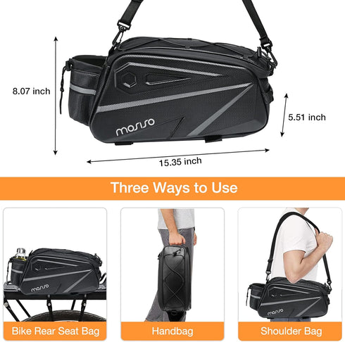 MOSISO Bike Rack Bag, Waterproof Bicycle Trunk Bag, 14L EVA Mountain Bike Rear Seat Bag with Shoulder Strap, Black