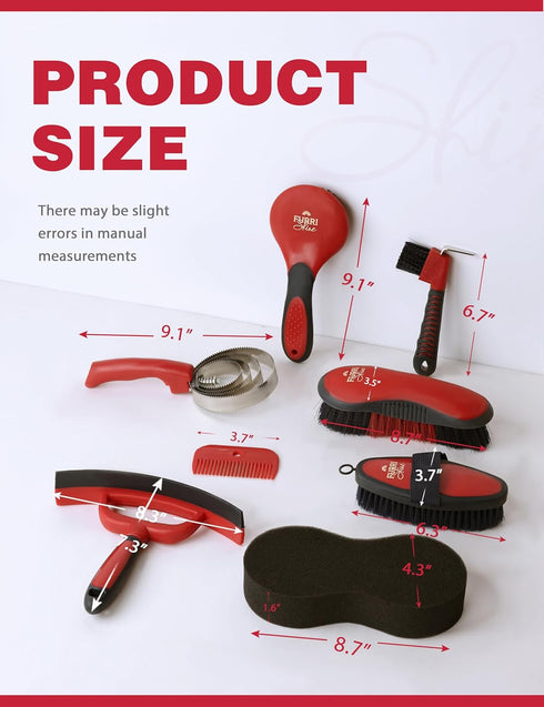 Furrishine 9 Set Horse Grooming Kit, Piece Grooming Brush with Silicone Curry Comb for Bathing & Shedding Shadowberry