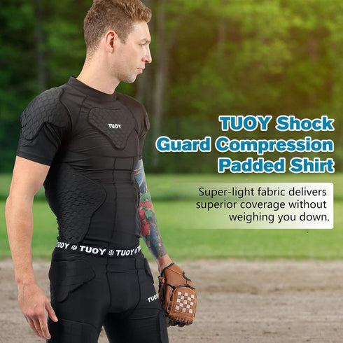 TUOY New Football Rib Chest Protector Shirt | Padded Compression Shirts with 6 Pads, Adult Sizes