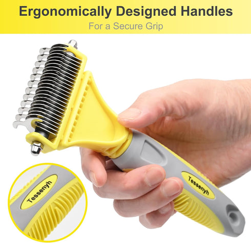 Professional Dog Brush for Shedding - Double Sided Undercoat Rake with 12+23 Blades for Medium & Long Haired Dogs