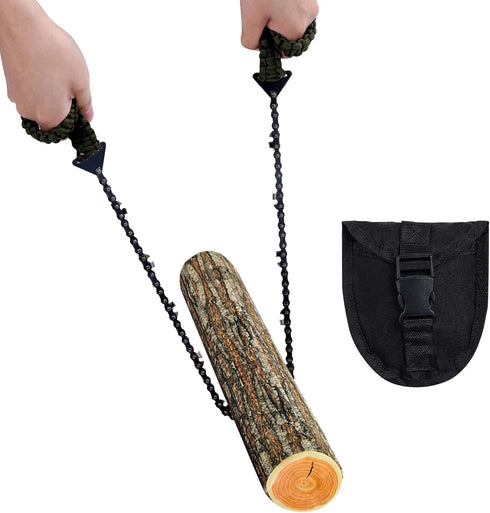 Pocket Chainsaw with Paracord Handle, Folding Chain Hand Saw, Emergency Outdoor Survival Gear for Camping, Hunting, Hiking, Cutting Wood & Tree (Army Green, 11 Teeth, 24'' Long) by Sucrain