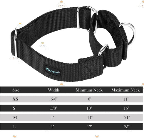 Martingale Dog Collar, Adjustable Nylon with Safety Training, Comfortable Metal Buckle for Small Medium Large Dogs